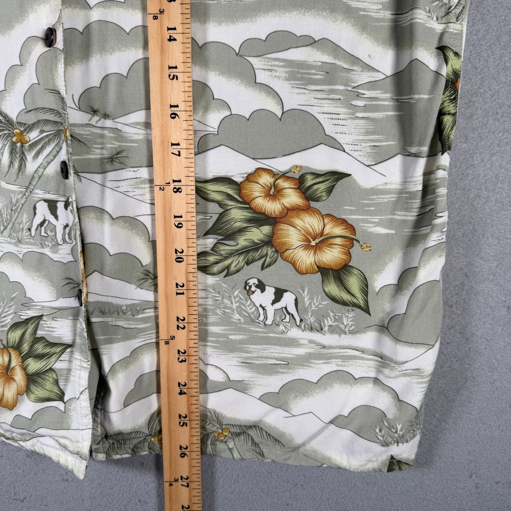 Big Dogs Mens Large Rayon Hawaiian Shirt Tropical Scenic Sage Green St Bernard - Picture 6 of 10